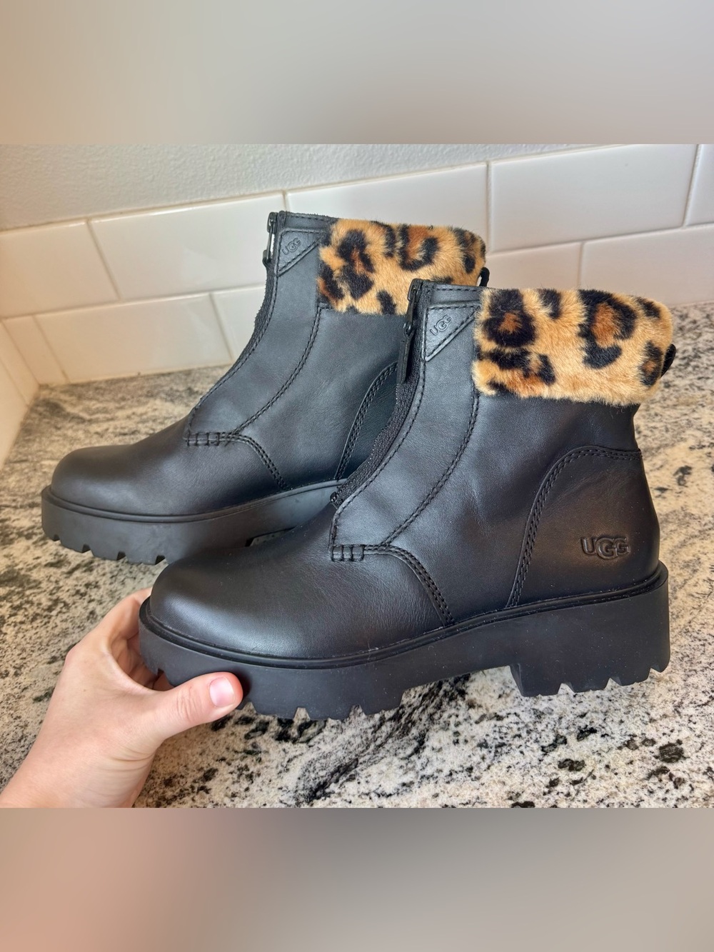 UGG Czeriesa Panther (Leopard) Leather Waterproof boot. Size 9 (runs small). - Picture 8 of 8